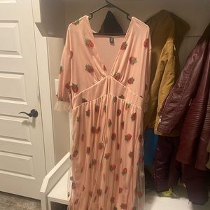 SHEIN plus long pink sequin strawberry dress